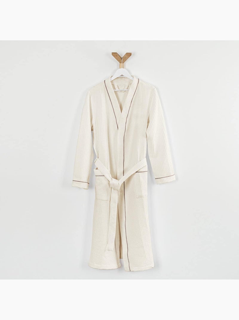 Accappatoio misto cotone 57 fili a nido d'ape KIMONO Avorio - Kiabi