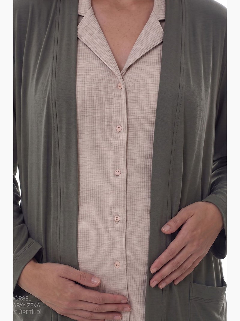 Accappatoio talia a maniche lunghe penti Cachi - Kiabi