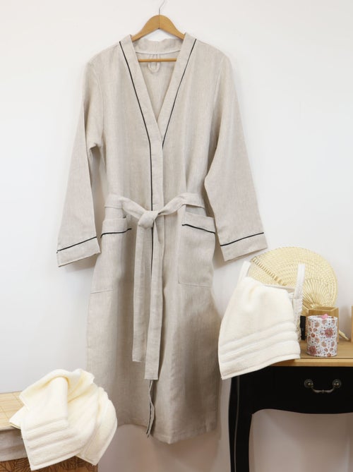 Accappatoio unisex 100% lino naturale - Kiabi Accappatoio unisex 100% lino naturale - Kiabi