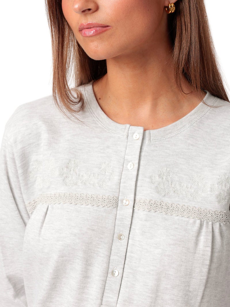 ADMAS CLASSIC Canotta classica a maniche lunghe con patta in interlock da donna Grigio - Kiabi
