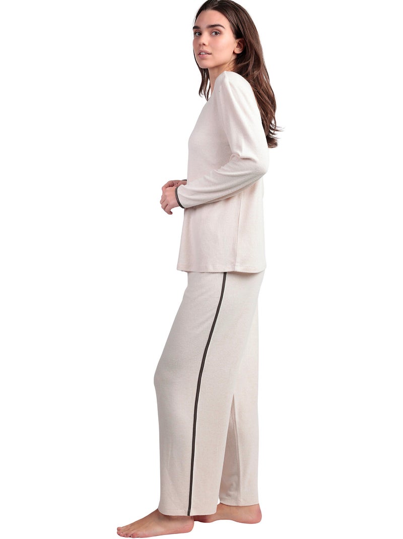 ADMAS CLASSIC Elegante pigiama a maniche lunghe con scollo a V per donna At Home Beige - Kiabi