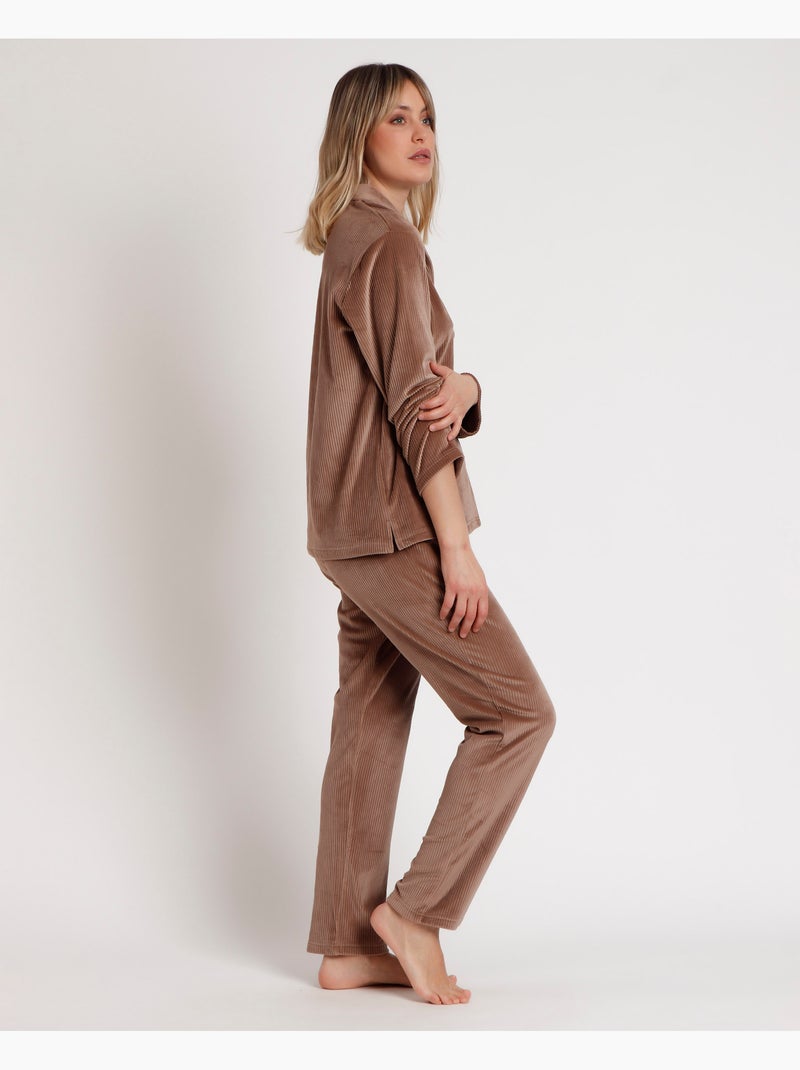 ADMAS CLASSIC Pigiama aperto a maniche lunghe a righe Relax Home da donna Marrone cioccolato - Kiabi