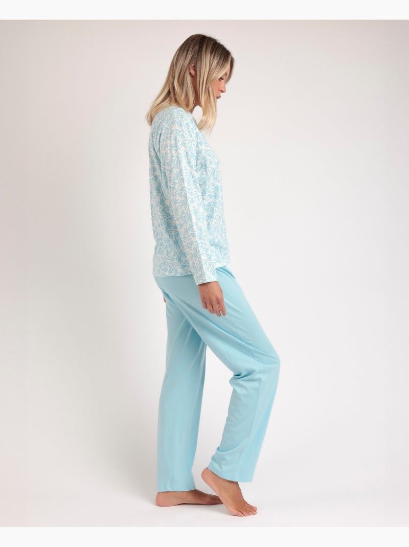 ADMAS CLASSIC Pigiama aperto a maniche lunghe con foglie primaverili da donna Blu - Kiabi