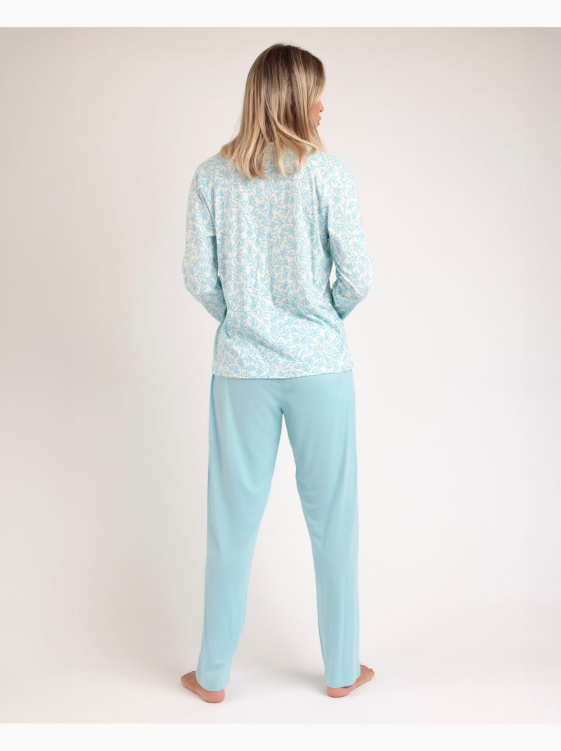 ADMAS CLASSIC Pigiama aperto a maniche lunghe con foglie primaverili da donna Blu - Kiabi
