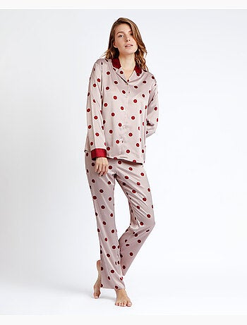 ADMAS CLASSIC Pigiama aperto a maniche lunghe in raso con pois eleganti da donna