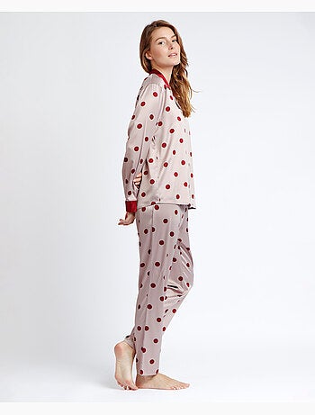 ADMAS CLASSIC Pigiama aperto a maniche lunghe in raso con pois eleganti da donna