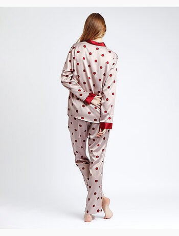 ADMAS CLASSIC Pigiama aperto a maniche lunghe in raso con pois eleganti da donna