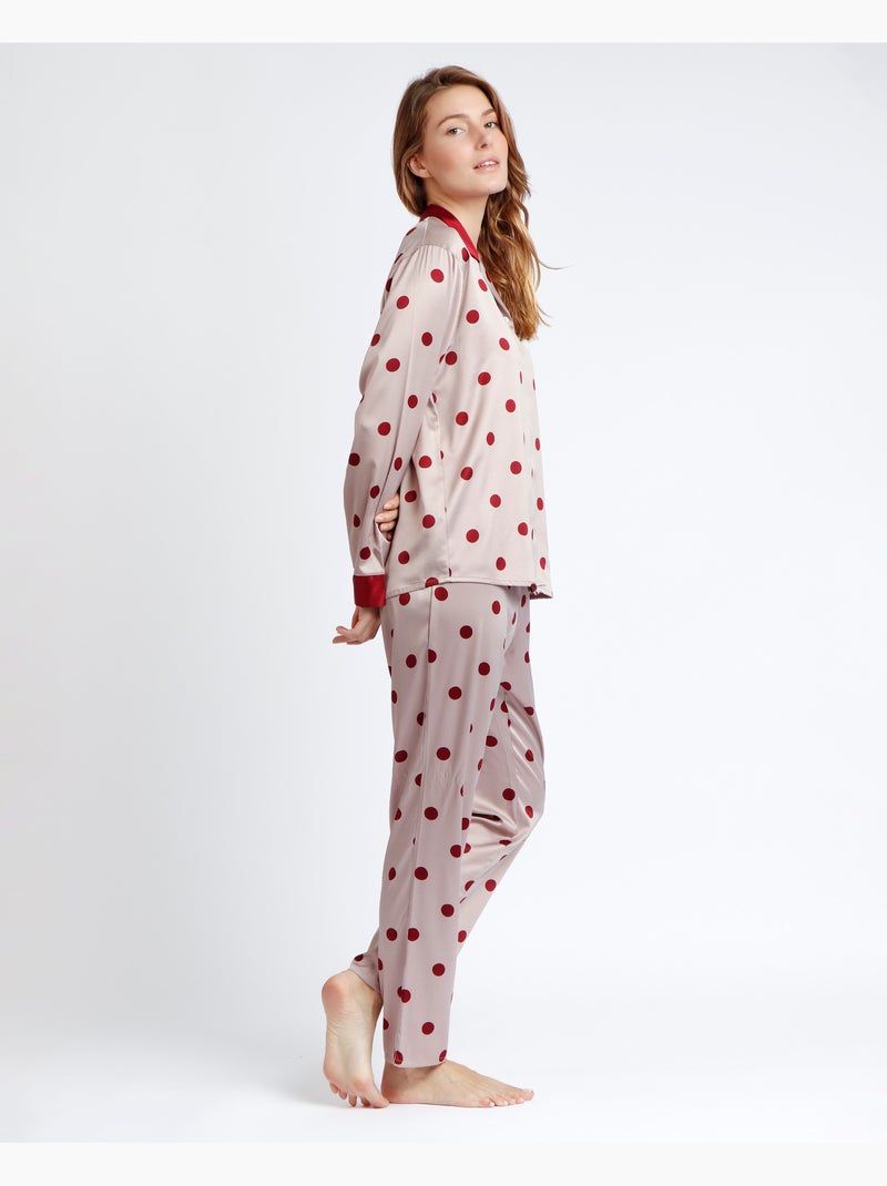 ADMAS CLASSIC Pigiama aperto a maniche lunghe in raso con pois eleganti da donna Bordeaux - Kiabi