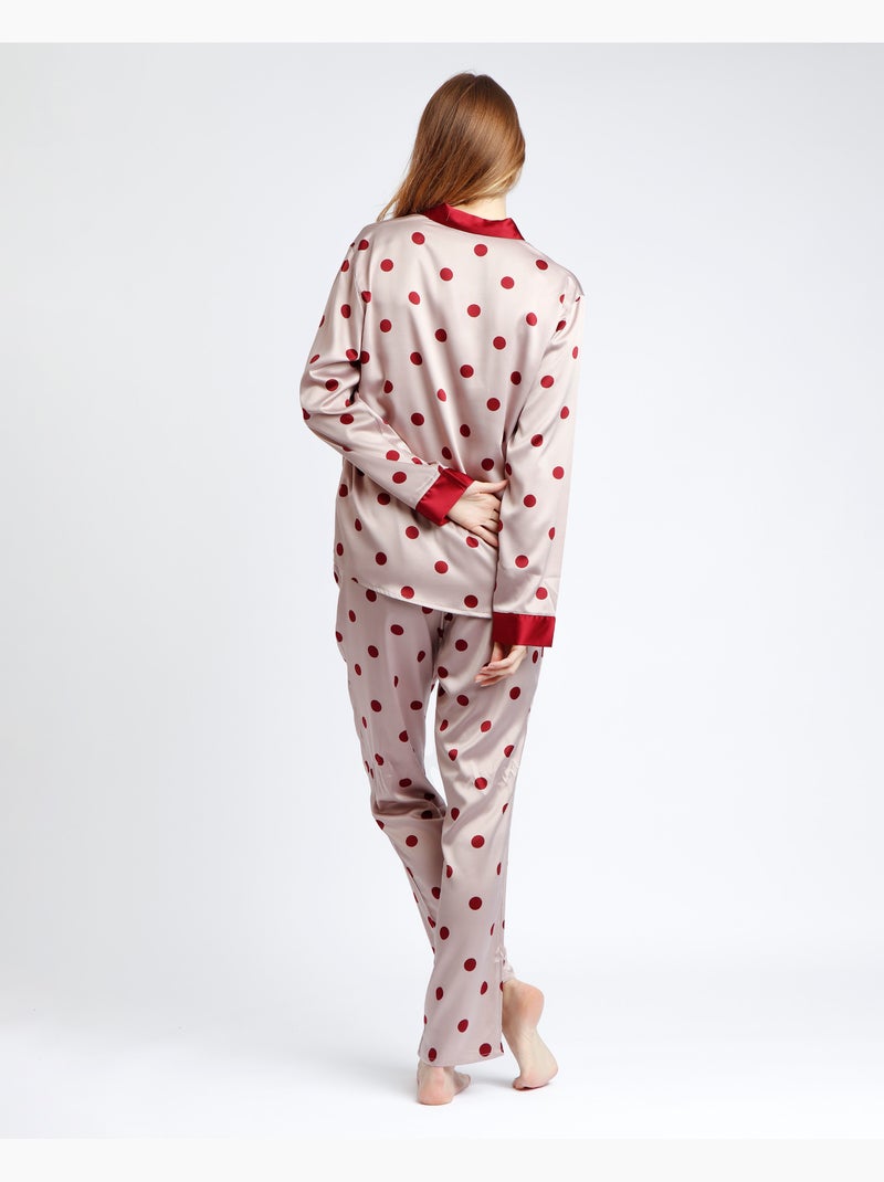 ADMAS CLASSIC Pigiama aperto a maniche lunghe in raso con pois eleganti da donna Bordeaux - Kiabi