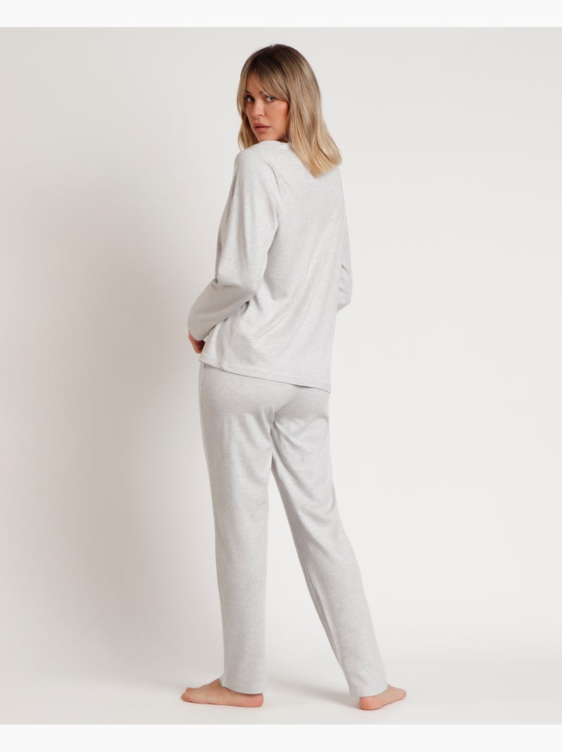 ADMAS CLASSIC Pigiama classico da donna a maniche lunghe con bottoni Grigio melangiato - Kiabi