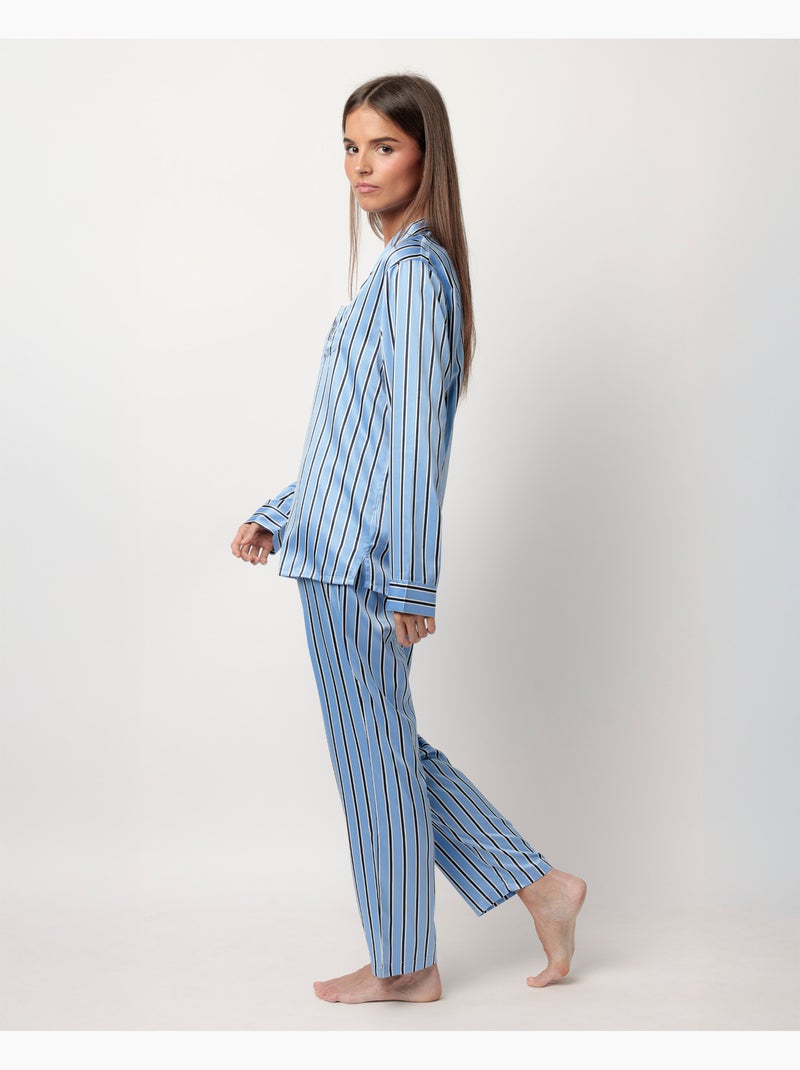 ADMAS CLASSIC Pigiama da donna in raso aperto a maniche lunghe Adm Secret Blu - Kiabi