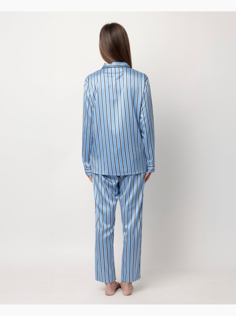 ADMAS CLASSIC Pigiama da donna in raso aperto a maniche lunghe Adm Secret Blu - Kiabi