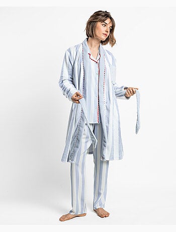 ADMAS CLASSIC Vestaglia da donna calda a maniche lunghe con righe chiare