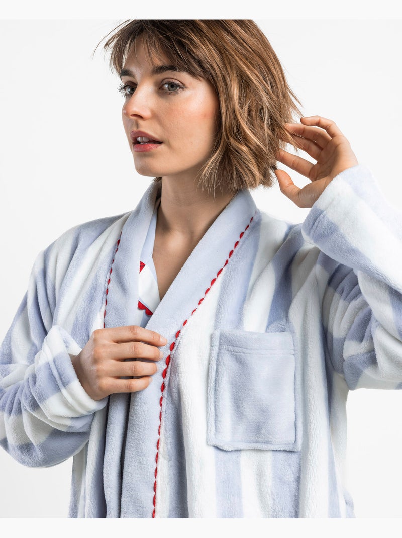 ADMAS CLASSIC Vestaglia da donna calda a maniche lunghe con righe chiare Blu - Kiabi