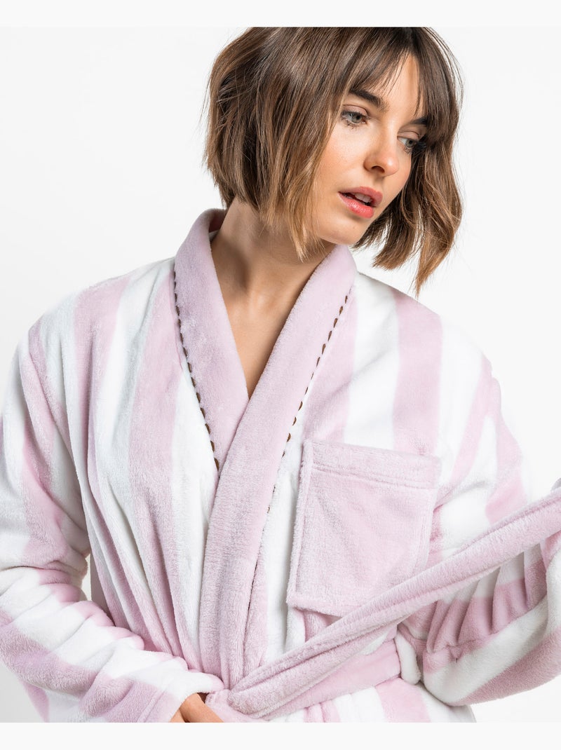 ADMAS CLASSIC Vestaglia da donna calda a maniche lunghe con righe chiare Rosa - Kiabi