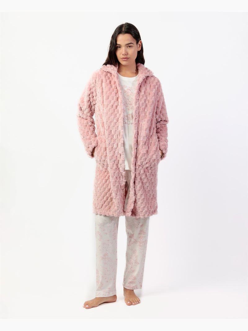 ADMAS CLASSIC Vestaglia da notte calda e morbida a maniche lunghe da donna Rosa pallido - Kiabi