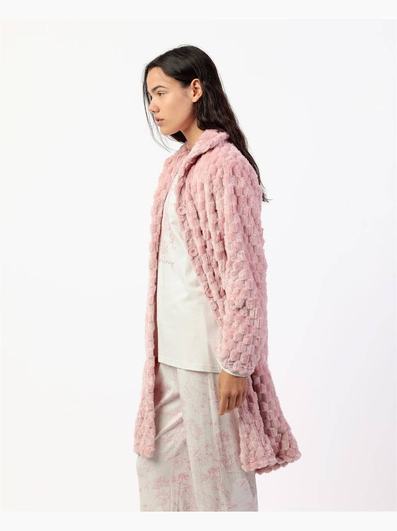 ADMAS CLASSIC Vestaglia da notte calda e morbida a maniche lunghe da donna Rosa pallido - Kiabi