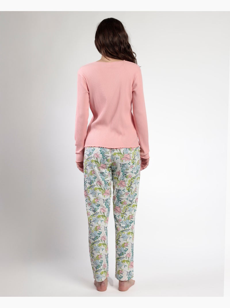ADMAS GARDEN Pijama Manga Large Tapeta Autunno Giardino per Donna Rosa - Kiabi