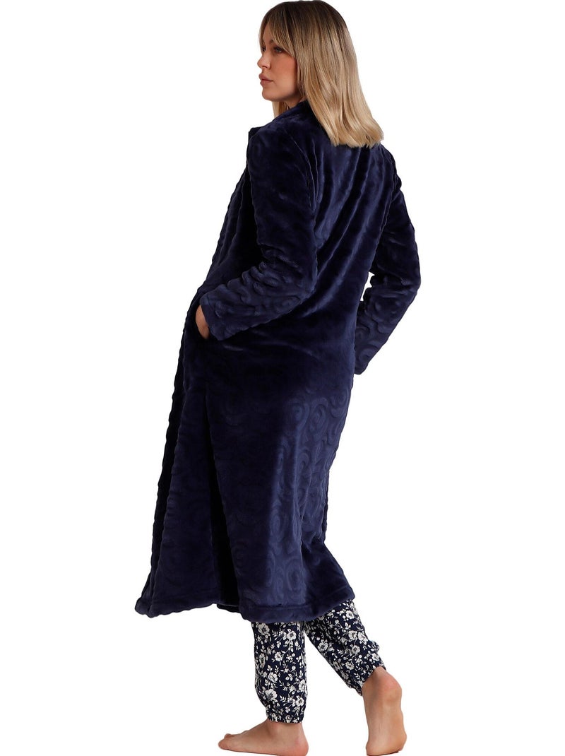 ADMAS GARDEN Vestaglia calda a maniche lunghe in jacquard con motivo a rose da donna Blu marino - Kiabi