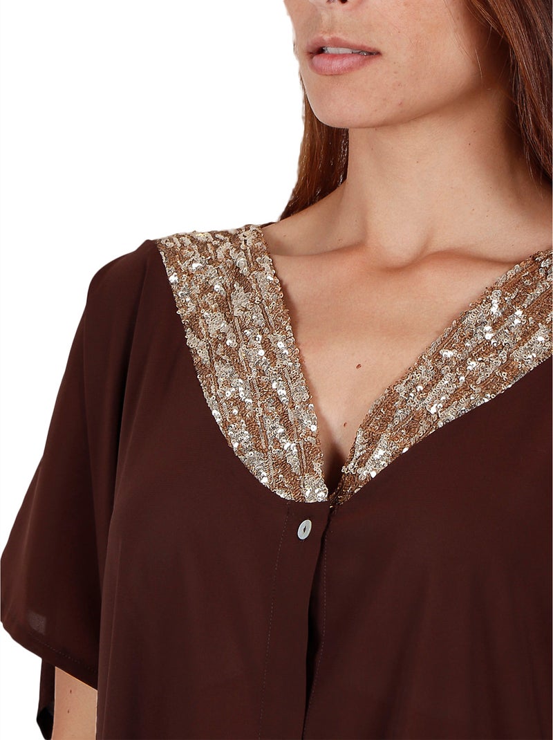ADMAS Kafkano Abito con paillettes luminose per donna Marrone cioccolato - Kiabi