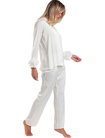 ADMAS LUXURY Pigiama aperto a maniche lunghe Marabu Luxe da donna con piume