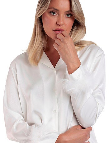 ADMAS LUXURY Pigiama aperto a maniche lunghe Marabu Luxe da donna con piume