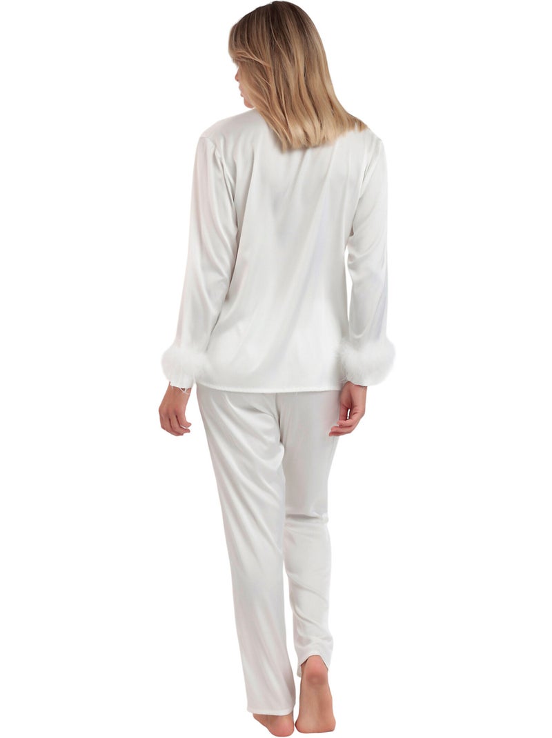 ADMAS LUXURY Pigiama aperto a maniche lunghe Marabu Luxe da donna con piume Bianco - Kiabi