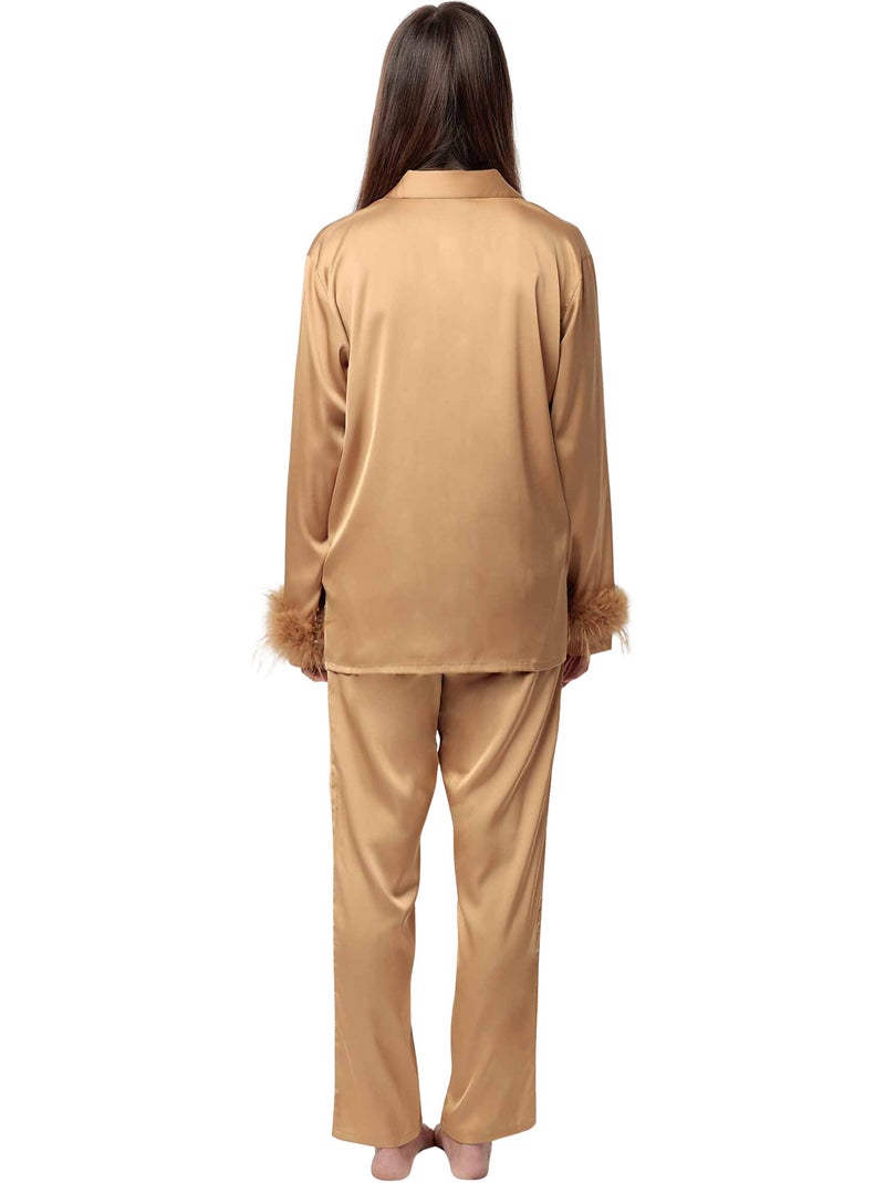 ADMAS LUXURY Pigiama aperto a maniche lunghe Marabu Luxe da donna con piume Giallo - Kiabi