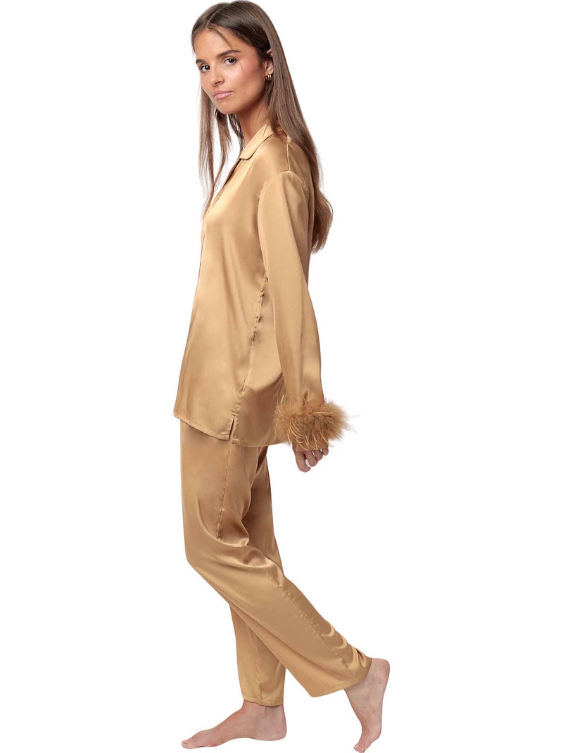 ADMAS LUXURY Pigiama aperto a maniche lunghe Marabu Luxe da donna con piume Giallo - Kiabi