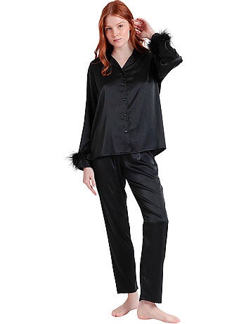 ADMAS LUXURY Pigiama aperto a maniche lunghe Marabu Luxe da donna con piume