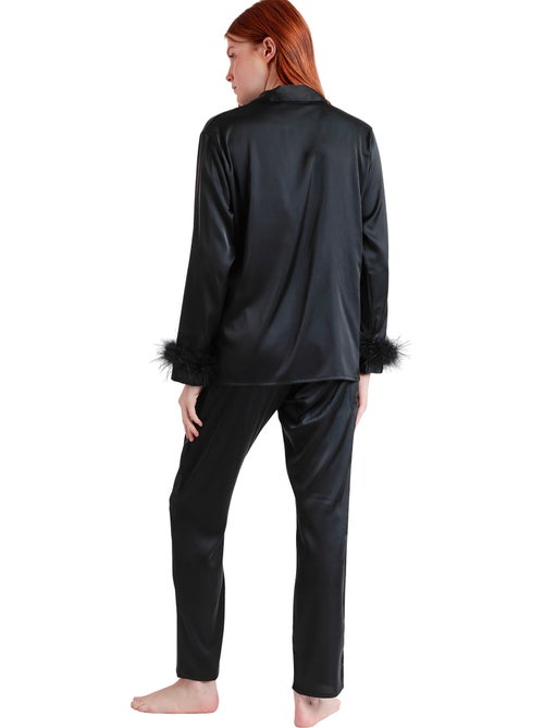 ADMAS LUXURY Pigiama aperto a maniche lunghe Marabu Luxe da donna con piume - Kiabi