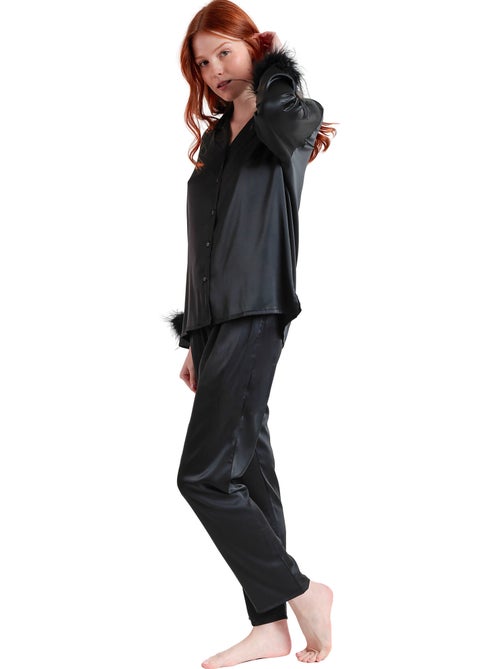 ADMAS LUXURY Pigiama aperto a maniche lunghe Marabu Luxe da donna con piume - Kiabi