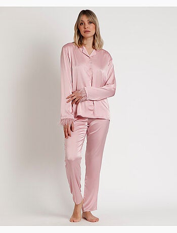 ADMAS LUXURY Pigiama aperto a maniche lunghe Marabu Luxe da donna con piume