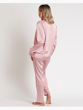 ADMAS LUXURY Pigiama aperto a maniche lunghe Marabu Luxe da donna con piume