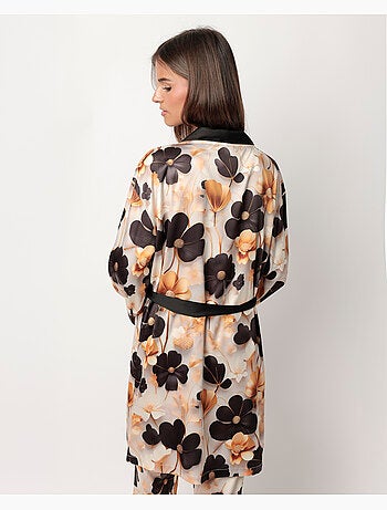 ADMAS LUXURY Vestaglia da donna a maniche lunghe in raso con fiori di lusso