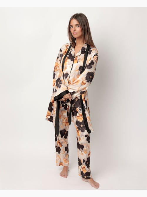 ADMAS LUXURY Vestaglia da donna a maniche lunghe in raso con fiori di lusso - Kiabi ADMAS LUXURY Vestaglia da donna a maniche lunghe in raso con fiori di lusso - Kiabi