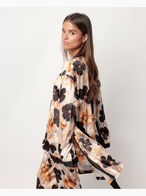 ADMAS LUXURY Vestaglia da donna a maniche lunghe in raso con fiori di lusso - Kiabi ADMAS LUXURY Vestaglia da donna a maniche lunghe in raso con fiori di lusso - Kiabi