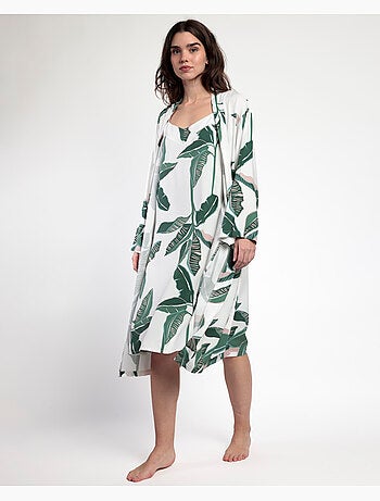 ADMAS LUXURY Vestaglia da donna in popeline a maniche lunghe con foglie di lusso