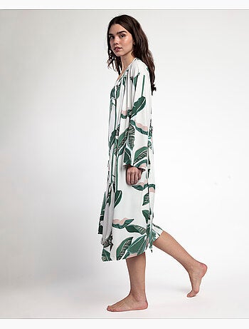 ADMAS LUXURY Vestaglia da donna in popeline a maniche lunghe con foglie di lusso