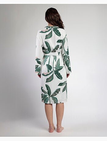 ADMAS LUXURY Vestaglia da donna in popeline a maniche lunghe con foglie di lusso