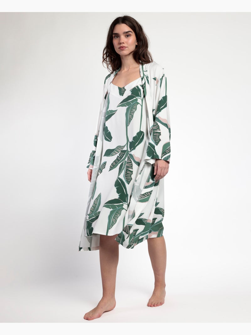 ADMAS LUXURY Vestaglia da donna in popeline a maniche lunghe con foglie di lusso Verde foresta - Kiabi