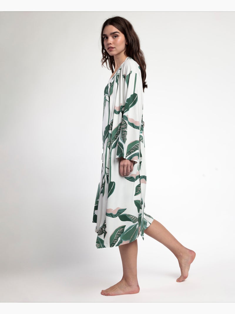 ADMAS LUXURY Vestaglia da donna in popeline a maniche lunghe con foglie di lusso Verde foresta - Kiabi