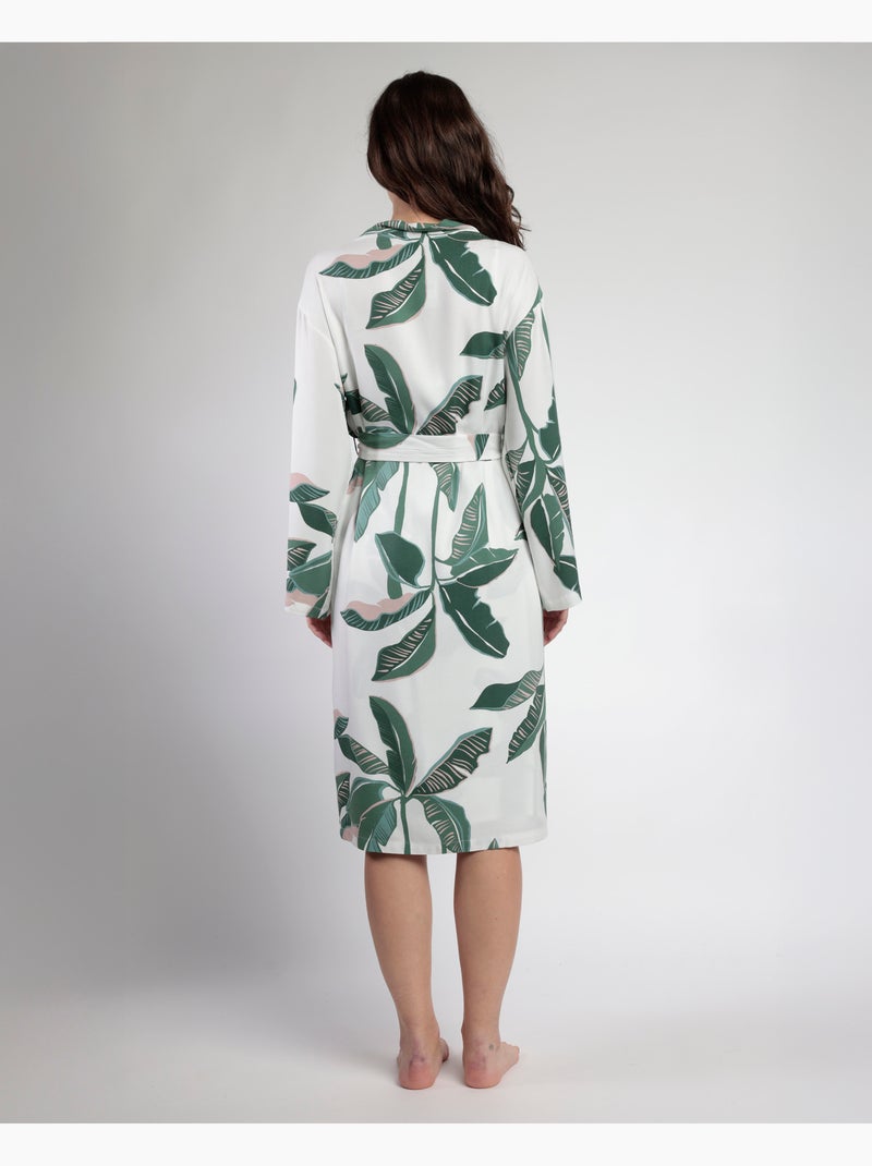 ADMAS LUXURY Vestaglia da donna in popeline a maniche lunghe con foglie di lusso Verde foresta - Kiabi