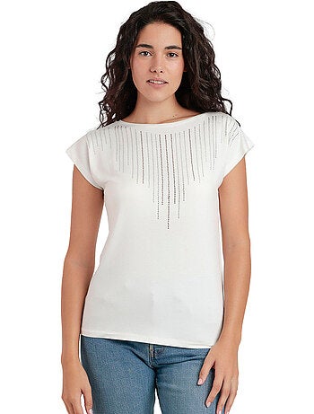 ADMAS T-shirt a maniche corte con pietre frontali da donna