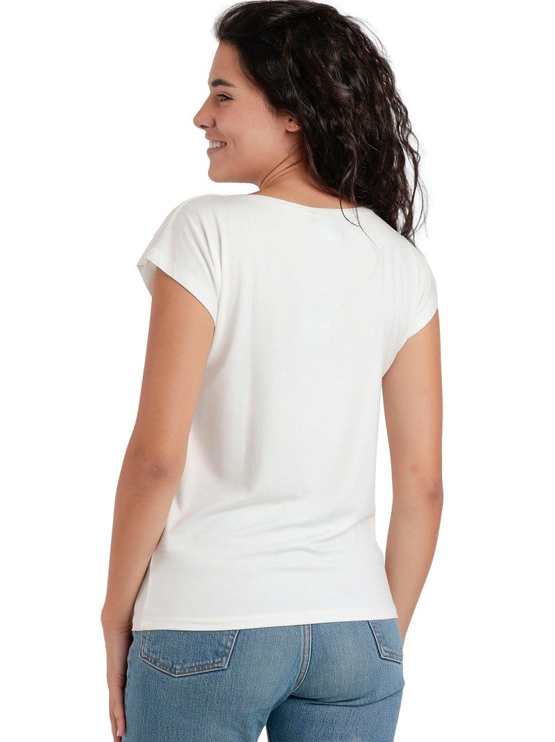 ADMAS T-shirt a maniche corte con pietre frontali da donna Ecru - Kiabi