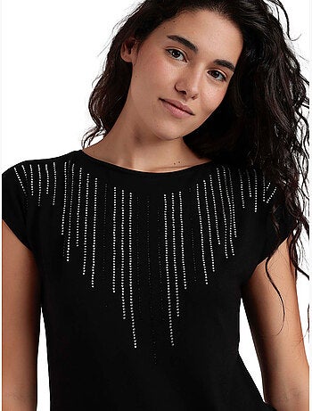 ADMAS T-shirt a maniche corte con pietre frontali da donna
