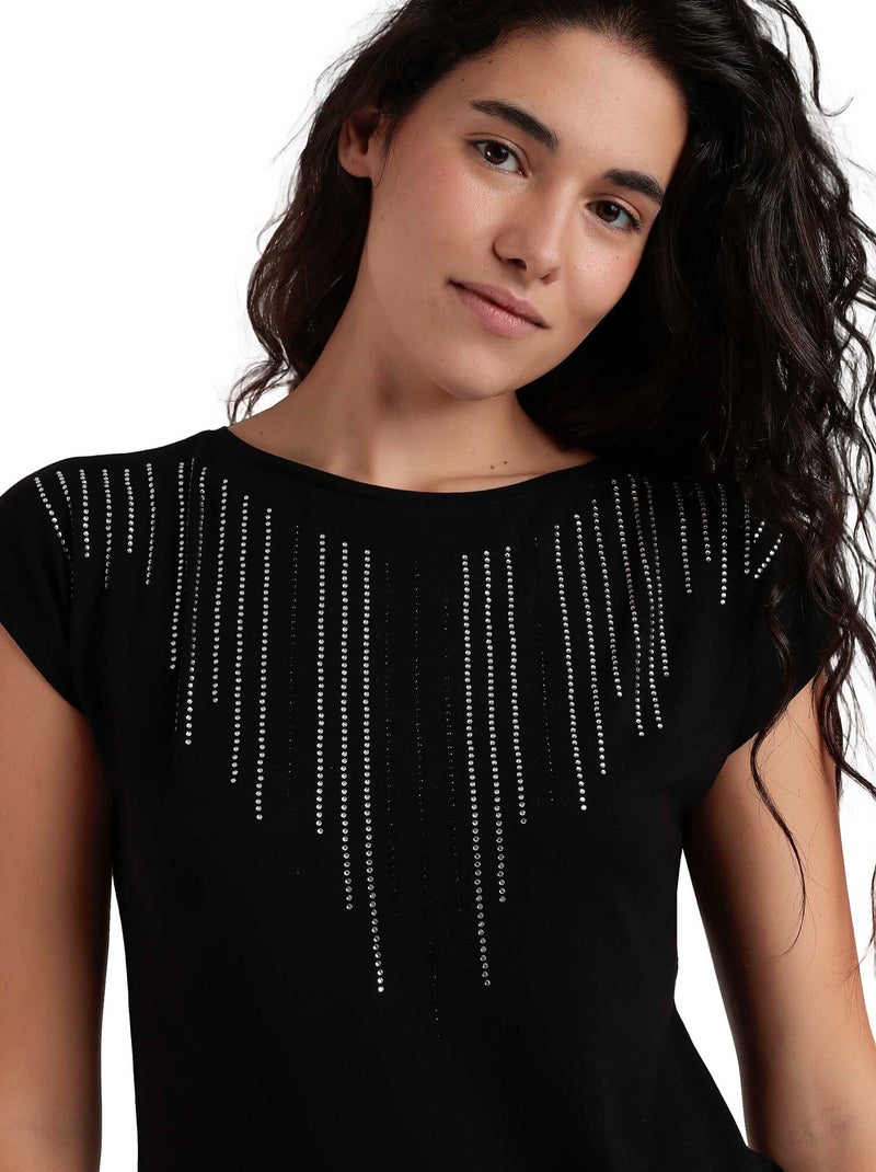 ADMAS T-shirt a maniche corte con pietre frontali da donna Nero - Kiabi