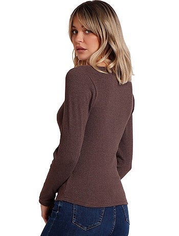 ADMAS T-shirt a maniche lunghe con costine romantiche da donna