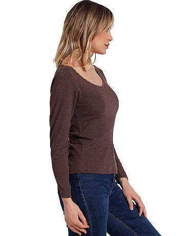 ADMAS T-shirt a maniche lunghe con costine romantiche da donna