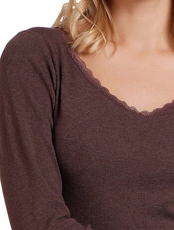 ADMAS T-shirt a maniche lunghe con costine romantiche da donna
